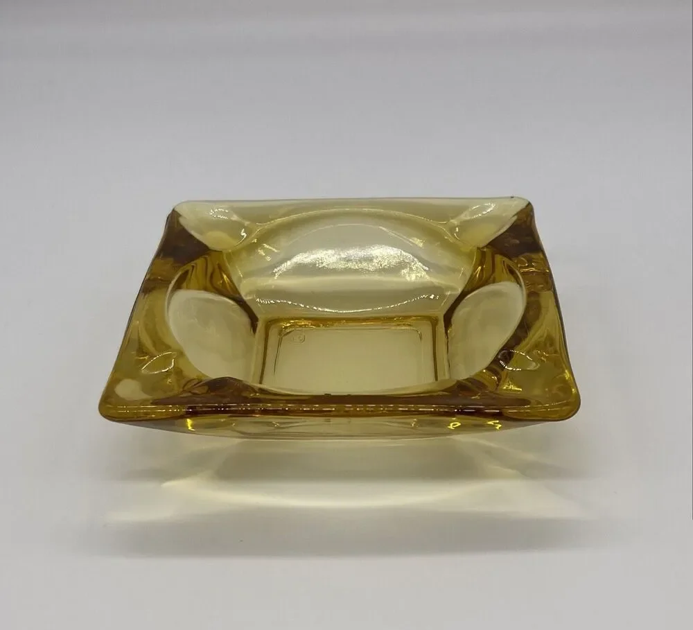 ANCHOR HOCKING Amber Square Ashtray Vintage